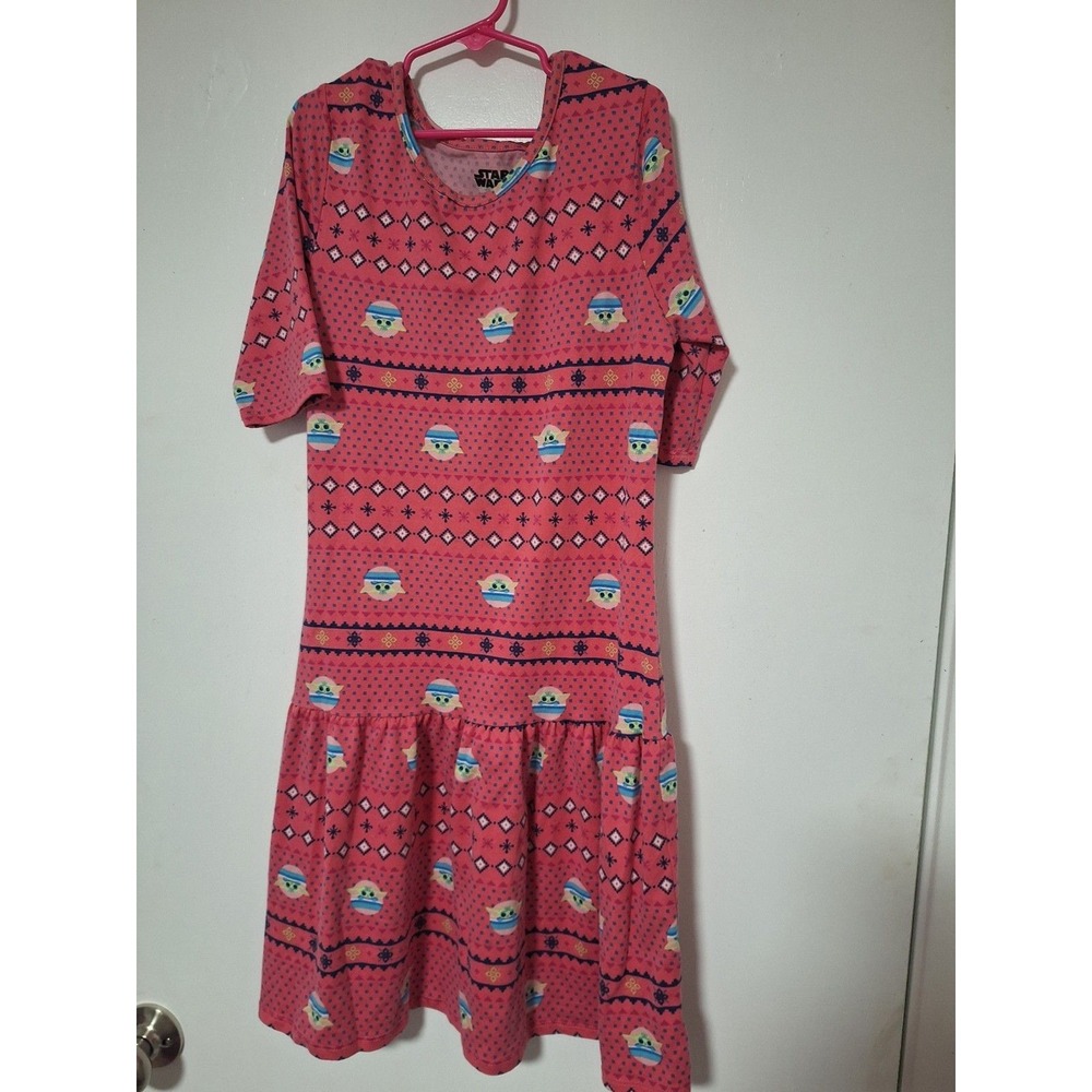 Star Wars Grogu Baby Yoda Pink Fair Isle Dress Girls Size 10/12 The Mandalorian